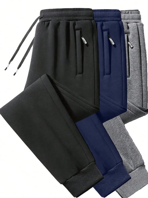 Men's Loose Casual Sweatpants Pants, Soft Fabric, Side Zipper Pockets, Drawstring Waist, Solid Color Sports