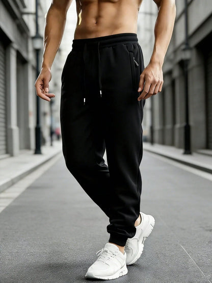 Men's Loose Casual Sweatpants Pants, Soft Fabric, Side Zipper Pockets, Drawstring Waist, Solid Color Sports