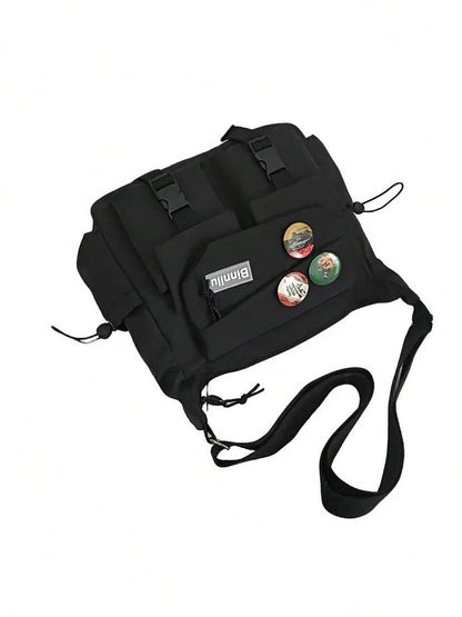 Men's Nylon Horizontal Square Waist Bag, Korean Style Niche Crossbody Messenger Bag