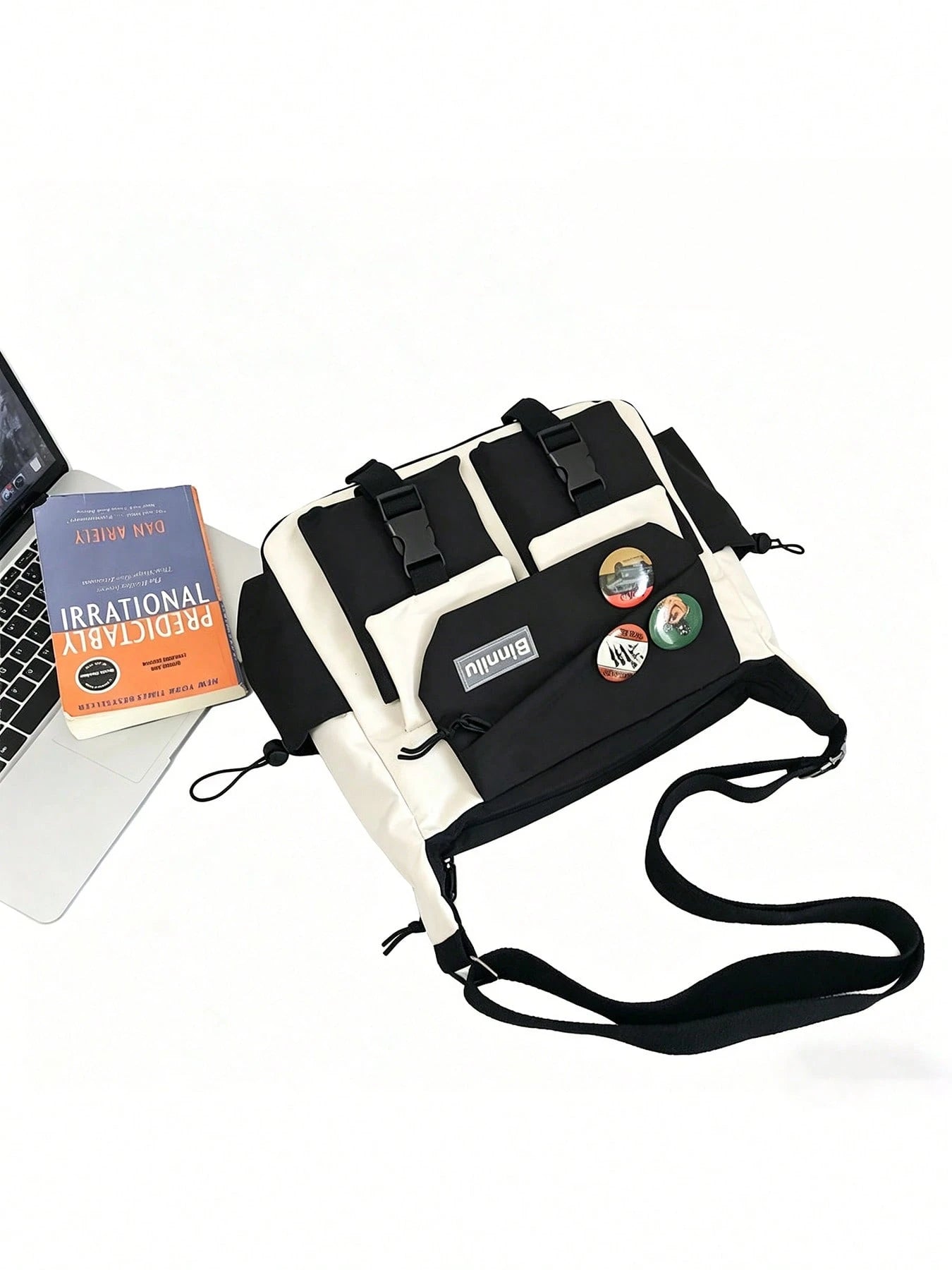 Men's Nylon Horizontal Square Waist Bag, Korean Style Niche Crossbody Messenger Bag