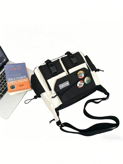 Men's Nylon Horizontal Square Waist Bag, Korean Style Niche Crossbody Messenger Bag