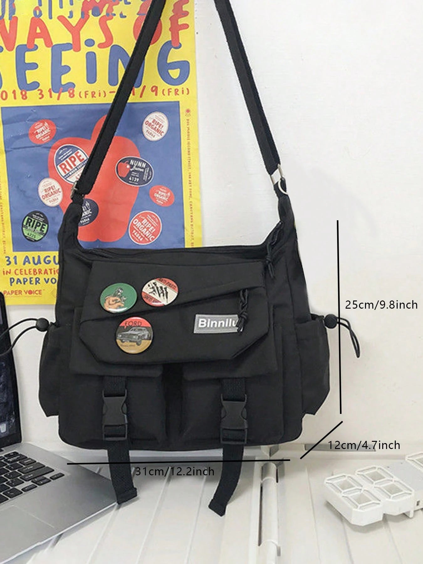 Men's Nylon Horizontal Square Waist Bag, Korean Style Niche Crossbody Messenger Bag