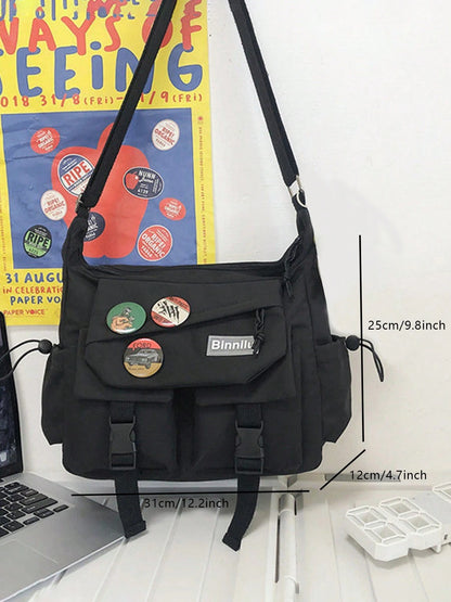 Men's Nylon Horizontal Square Waist Bag, Korean Style Niche Crossbody Messenger Bag