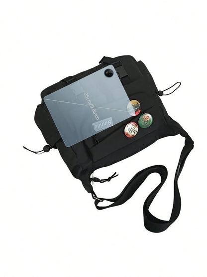 Men's Nylon Horizontal Square Waist Bag, Korean Style Niche Crossbody Messenger Bag