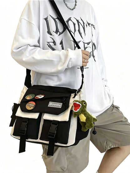 Men's Nylon Horizontal Square Waist Bag, Korean Style Niche Crossbody Messenger Bag
