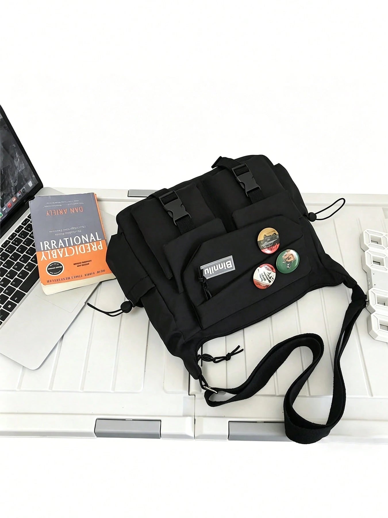 Men's Nylon Horizontal Square Waist Bag, Korean Style Niche Crossbody Messenger Bag