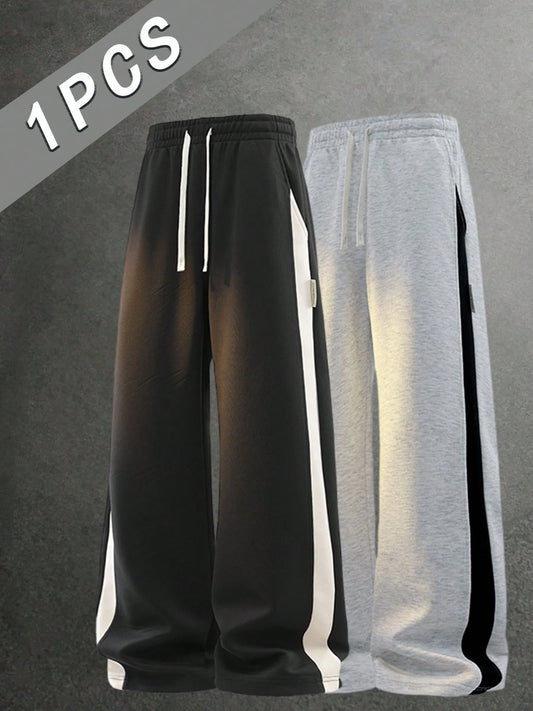 Men's Outdoor Casual Long Pants, Black Sports Pants, White Line Fit, Suitable For Running, Basketball, Football And Other Sports, Independence Day, Mexican