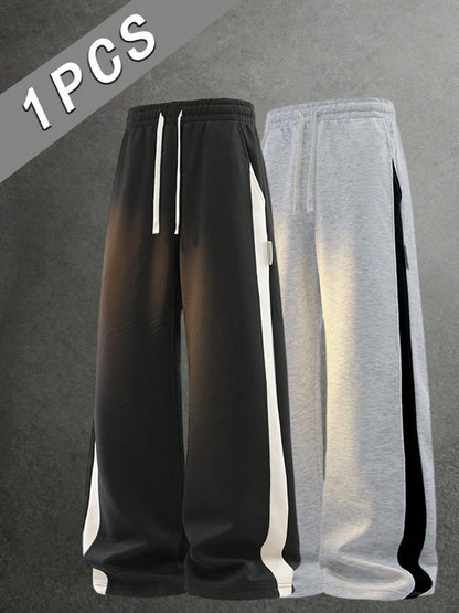 Men's Outdoor Casual Long Pants, Black Sports Pants, White Line Fit, Suitable For Running, Basketball, Football And Other Sports, Independence Day, Mexican