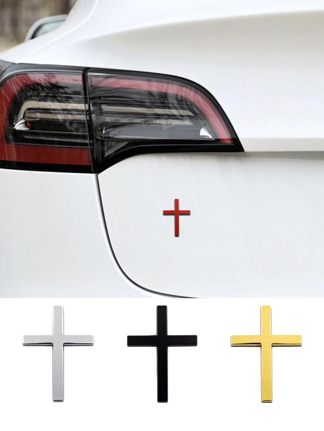 Metal Cross Shaped Car Bumper Sticker, Rear Decor, Car Scratch Protection Decal
