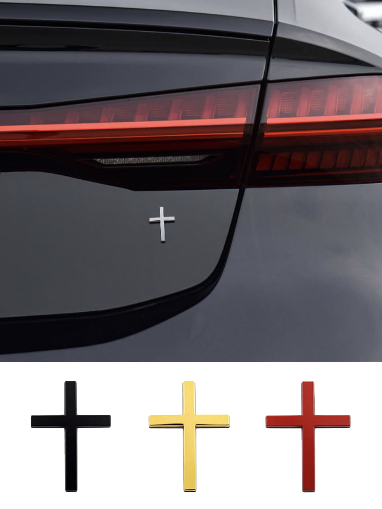 Metal Cross Shaped Car Bumper Sticker, Rear Decor, Car Scratch Protection Decal