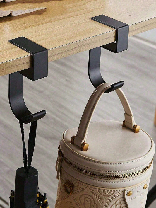 Metal Desktop Bag Hook, Under-Desk Bag Clip, Handbag Holder, No-Drill Black Clamp, Office School Restaurant Use, Desktop Organizer, Backpack Headphone Accessory, Space-Saving Portable Travel Tool