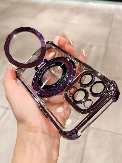 MewTrek Luxury Electroplated Transparent Purple Phone Case With Magnetic Ring Holder, Shockproof And Anti-Drop, Made Of Soft Silicone Material, Compatible With Iphone, Galaxy And/Honor/ Phones