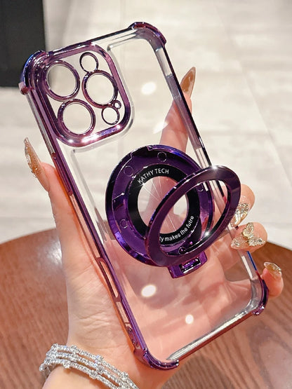 MewTrek Luxury Electroplated Transparent Purple Phone Case With Magnetic Ring Holder, Shockproof And Anti-Drop, Made Of Soft Silicone Material, Compatible With Iphone, Galaxy And/Honor/ Phones