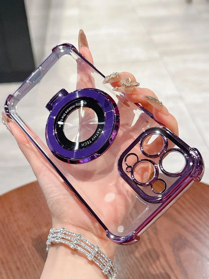 MewTrek Luxury Electroplated Transparent Purple Phone Case With Magnetic Ring Holder, Shockproof And Anti-Drop, Made Of Soft Silicone Material, Compatible With Iphone, Galaxy And/Honor/ Phones