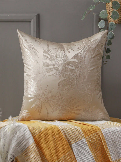 Miater 1pc Faux Silk Tree Leaf Embroidered Pillowcase
