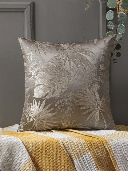 Miater 1pc Faux Silk Tree Leaf Embroidered Pillowcase