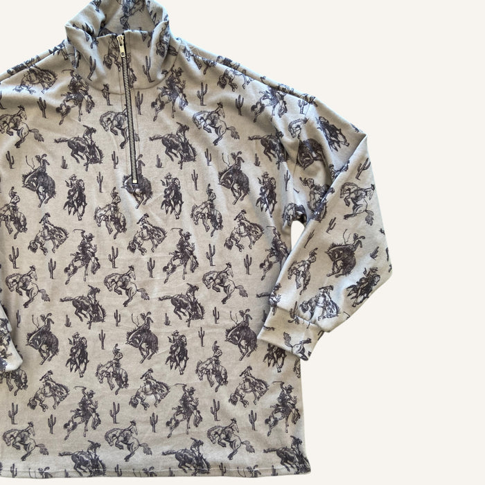Midnight Rodeo Western Cowboy Quarter Zip Hoodie Shirt - Deer Creek Mercantile