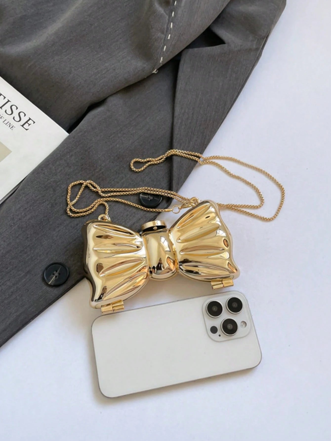 Mini Metal Silver Bow Decor Cute Crossbody Bag, Mini Evening Bag With Metal Bow Detail, Fashionable Personalized Girl's Chain Bag, Suitable For Parties And Dates, Shoulder Crossbody Bag For Girl, Best
