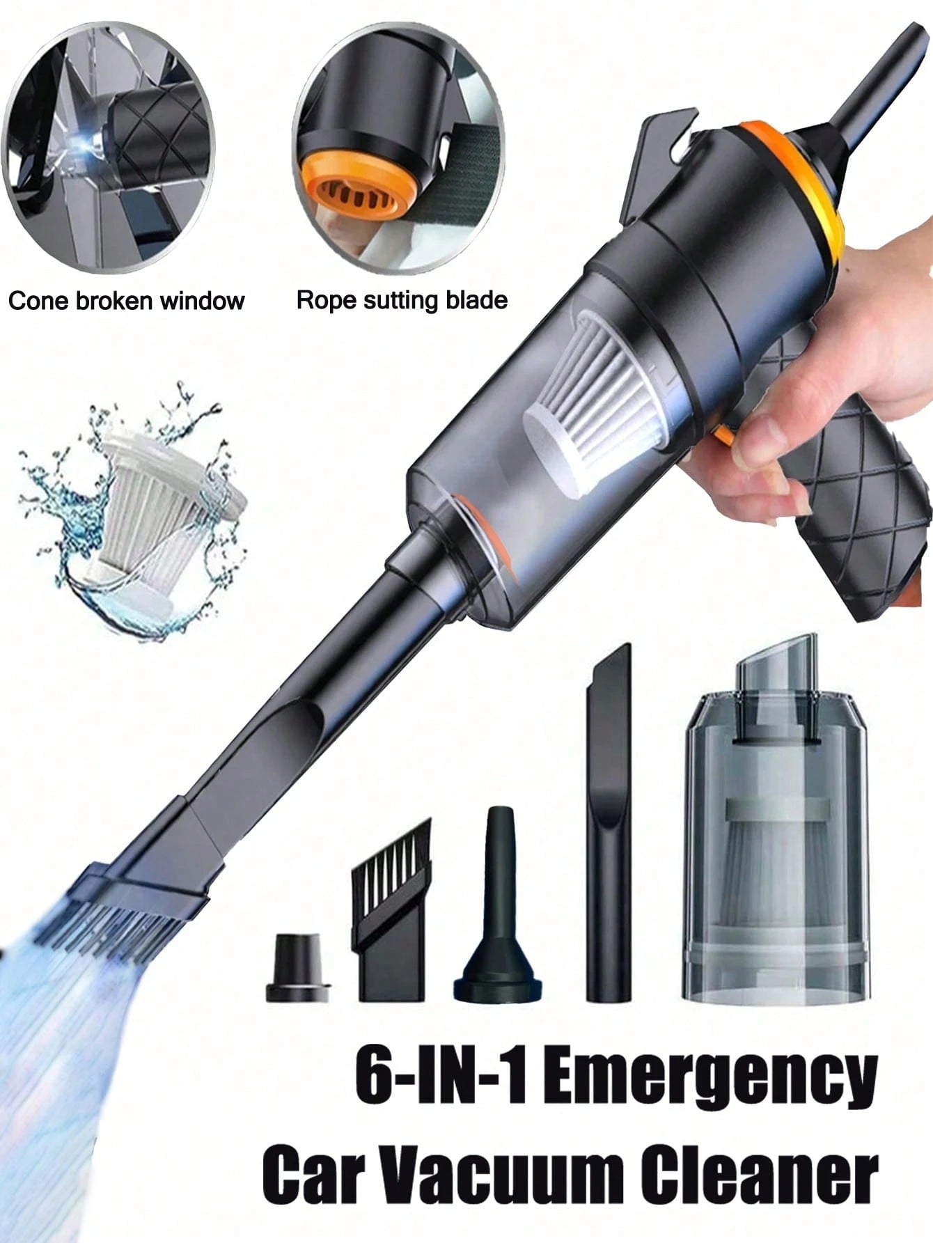 Mini Portable Car Wireless Handheld Vacuum Cleaner, Rechargeable, With Emergency Functions: Seatbelt Cutter, Window Breaker, Car Cleaning Kit, Suitable For Car, Home, Office, Pets