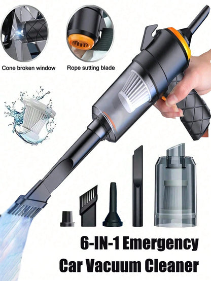 Mini Portable Car Wireless Handheld Vacuum Cleaner, Rechargeable, With Emergency Functions: Seatbelt Cutter, Window Breaker, Car Cleaning Kit, Suitable For Car, Home, Office, Pets