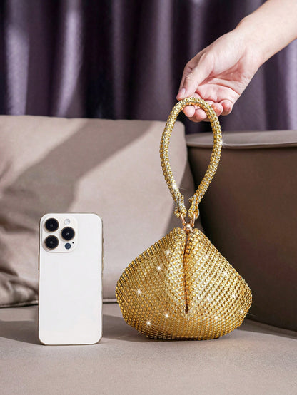 Mini Rhinestone Decor Asymmetric Magnetic Closure Evening Clutch Handbag Lipstick Coin Purse Birthday Party Gathering Gift Dress Bag Evening Bag