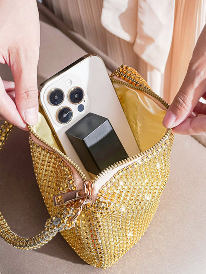Mini Rhinestone Decor Asymmetric Magnetic Closure Evening Clutch Handbag Lipstick Coin Purse Birthday Party Gathering Gift Dress Bag Evening Bag