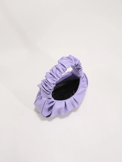 Mini Solid Color Cloud Shaped Handbag With Pleats For Women, Purple