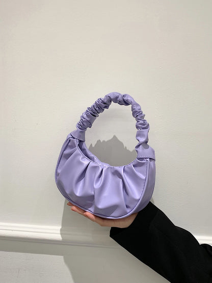 Mini Solid Color Cloud Shaped Handbag With Pleats For Women, Purple