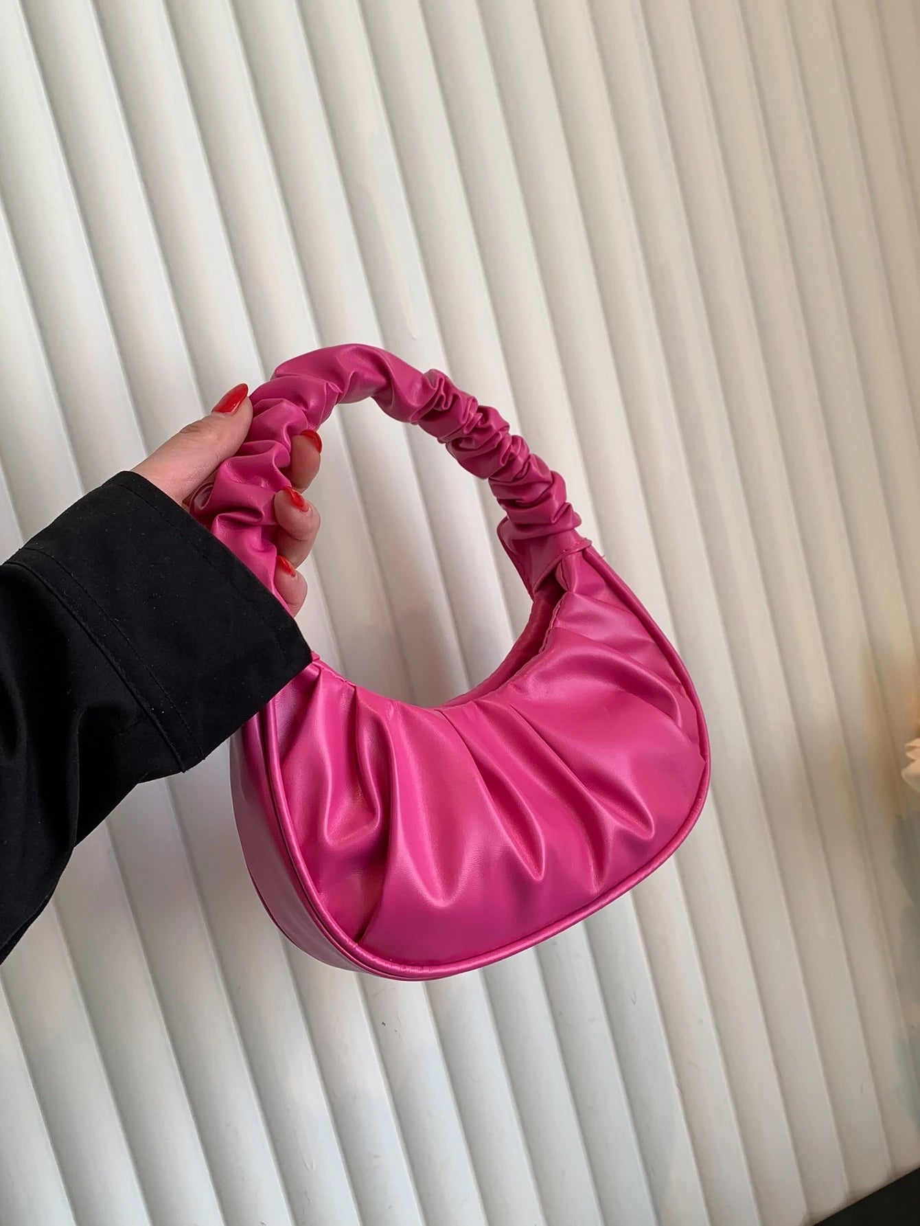 Mini Solid Color Cloud Shaped Handbag With Pleats For Women, Purple