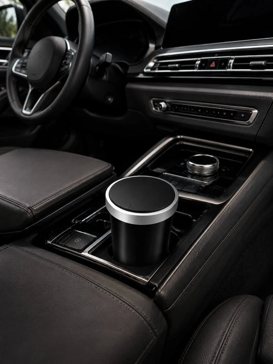Mini Trash Can With Automatic Pop-Up Lid Design, Car Cup Holder Trash Can, Portable Storage Bin, Universal Small Trash Box For Car Interior And Desktop, Black Minimalist Interior Accessory