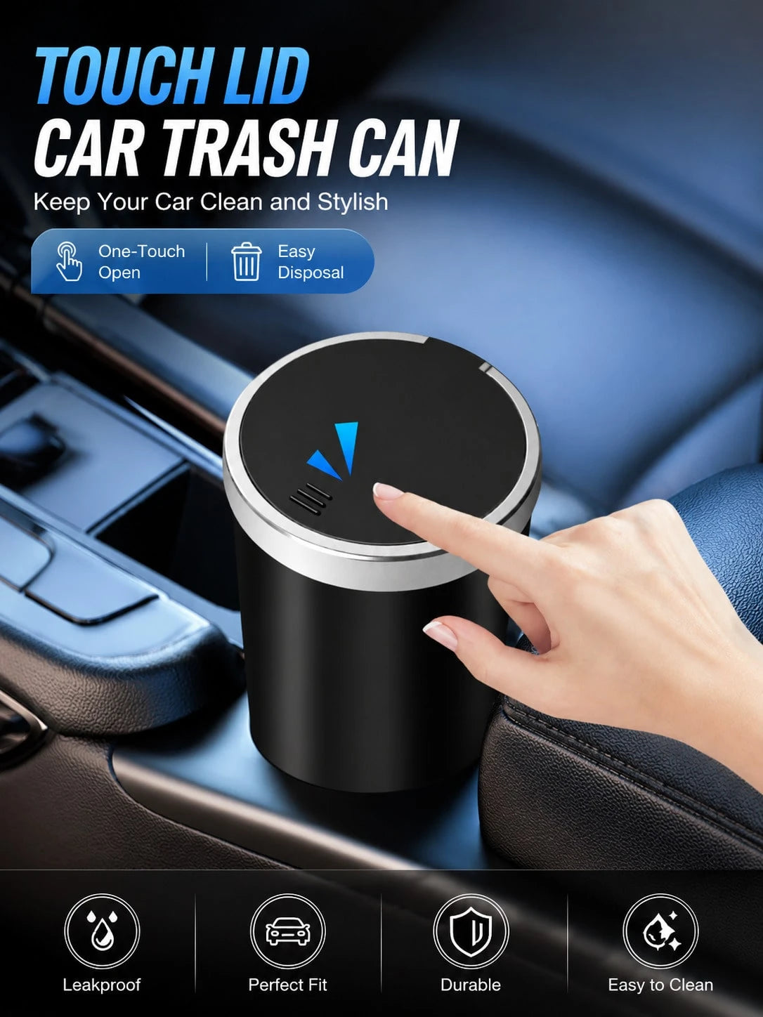 Mini Trash Can With Automatic Pop-Up Lid Design, Car Cup Holder Trash Can, Portable Storage Bin, Universal Small Trash Box For Car Interior And Desktop, Black Minimalist Interior Accessory