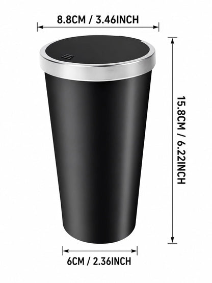 Mini Trash Can With Automatic Pop-Up Lid Design, Car Cup Holder Trash Can, Portable Storage Bin, Universal Small Trash Box For Car Interior And Desktop, Black Minimalist Interior Accessory