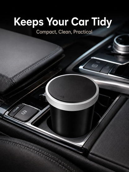 Mini Trash Can With Automatic Pop-Up Lid Design, Car Cup Holder Trash Can, Portable Storage Bin, Universal Small Trash Box For Car Interior And Desktop, Black Minimalist Interior Accessory