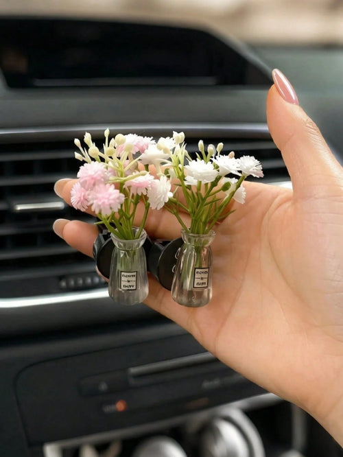 Mini Vase Car Air Vent Clip, Artificial Carnation Aroma Diffuser, Cute Car Interior Decor & Car Fragrance