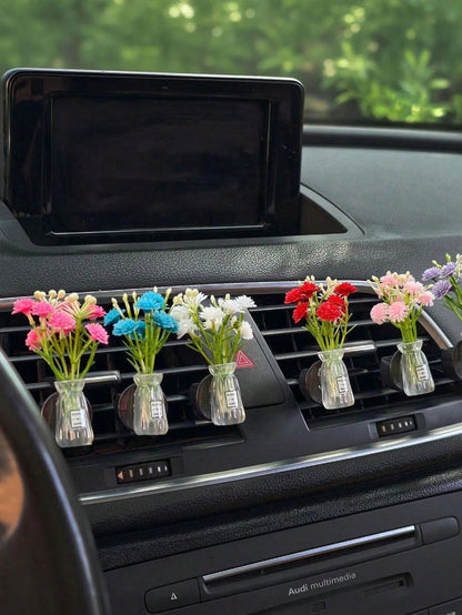 Mini Vase Car Air Vent Clip, Artificial Carnation Aroma Diffuser, Cute Car Interior Decor & Car Fragrance