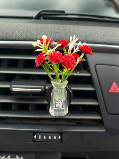 Mini Vase Car Air Vent Clip, Artificial Carnation Aromatherapy Diffuser, Cute Car Interior Decor And Car Fragrance