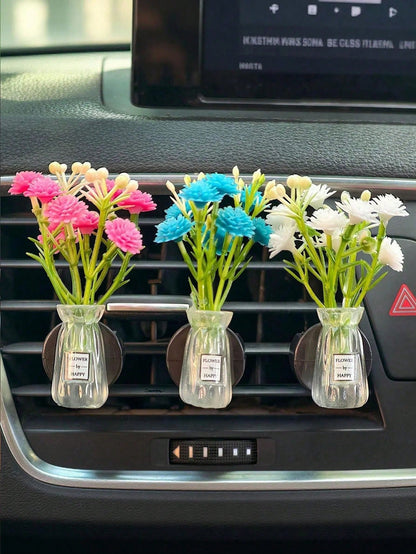 Mini Vase Car Air Vent Clip, Artificial Carnation Aromatherapy Diffuser, Cute Car Interior Decor And Car Fragrance