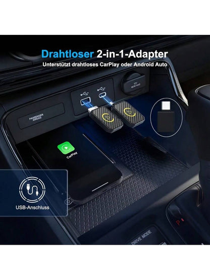 Mini Wireless CarPlay & Android Auto Adapter, 2 In 1, For Both Apple And Android, Small Wireless CarPlay Adapter, Converts Wired To Wireless, Suitable For Factory Wired CarPlay Cars From 2016 Onwards