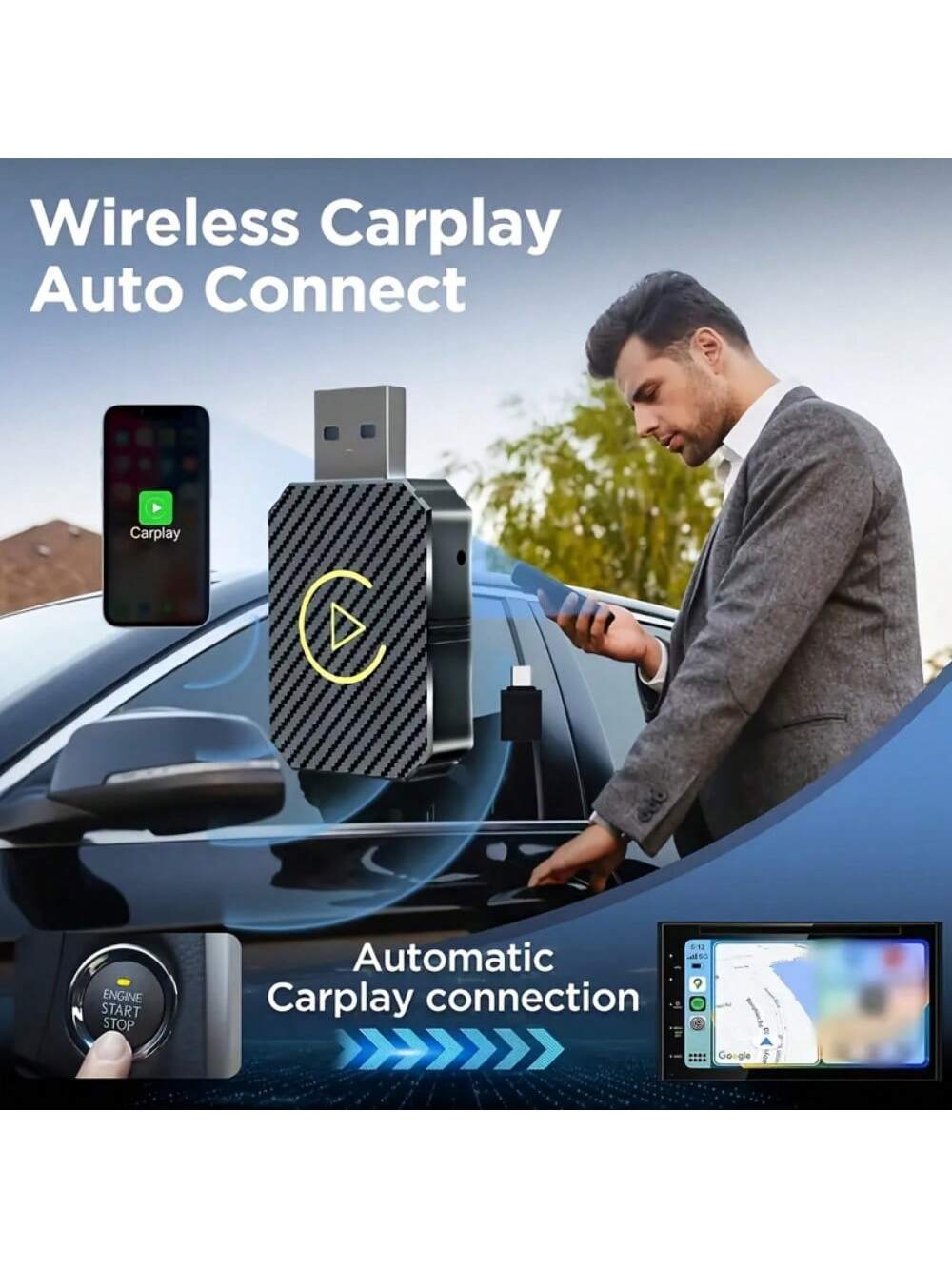 Mini Wireless CarPlay & Android Auto Adapter, 2 In 1, For Both Apple And Android, Small Wireless CarPlay Adapter, Converts Wired To Wireless, Suitable For Factory Wired CarPlay Cars From 2016 Onwards