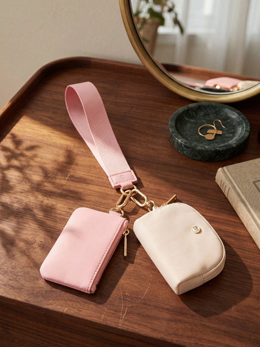 Mini Zip Around Wristlet Wallet For Women, Dual Pouch Coin Purse With Detachable Wrist Lanyard, Card Holder For Keys, Cards & Small Essentials