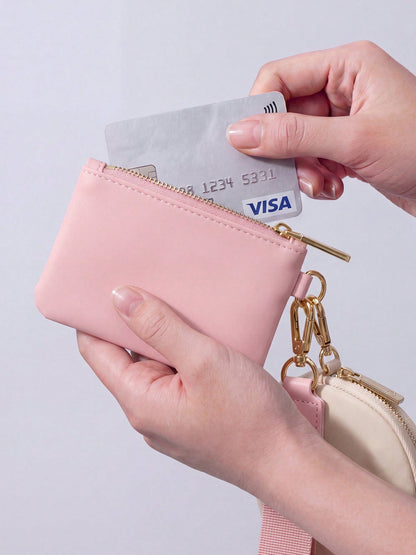 Mini Zip Around Wristlet Wallet For Women, Dual Pouch Coin Purse With Detachable Wrist Lanyard, Card Holder For Keys, Cards & Small Essentials