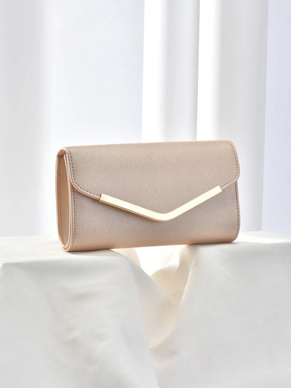 Minimalist Flap Square Bag Metal Decor Small For Party, Fashionable Clutch Bags For Woman