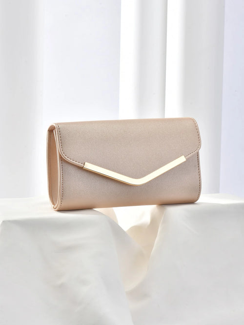 Minimalist Flap Square Bag Metal Decor Small For Party, Fashionable Clutch Bags For Woman