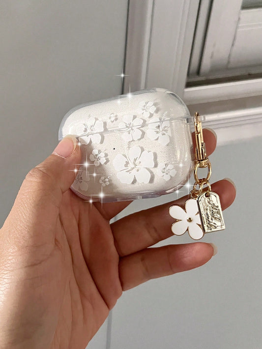 Minimalist White Pink Black Flower Element Bluetooth Earphone Case Shiny White Flower Protective Case Compatible With Airpods Pro 3, Pink 3 Earphone Case, Soft Minimalist Black Floral Bluetooth Earpho