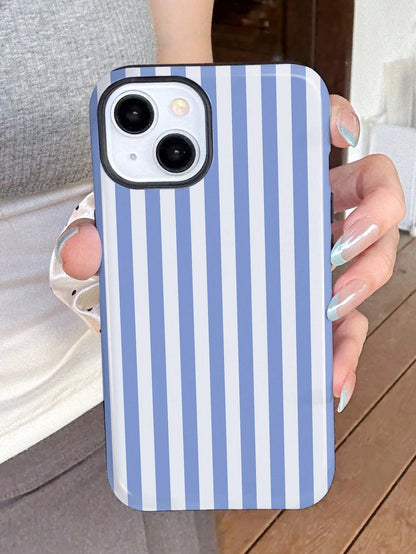 Minimalist White Pink Stripe Elements Fashion Phone 1pc Minimalist Artistic Colorful Striped Pattern Glossy 2-In-1 Phile Full Coverage Hard Phone Compatible With/Compatible With 11/12/13/14/15/16/17 P