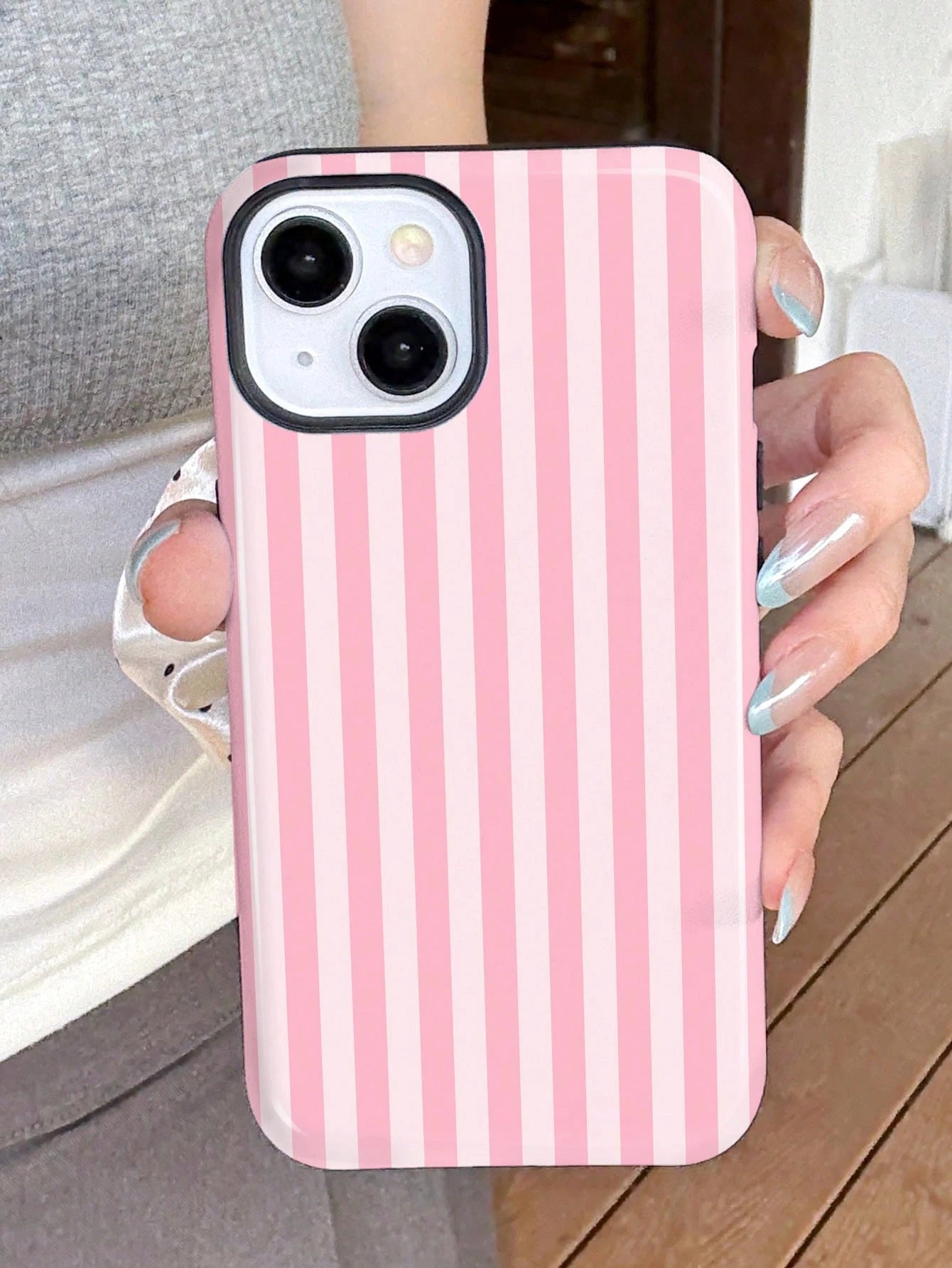 Minimalist White Pink Stripe Elements Fashion Phone 1pc Minimalist Artistic Colorful Striped Pattern Glossy 2-In-1 Phile Full Coverage Hard Phone Compatible With/Compatible With 11/12/13/14/15/16/17 P