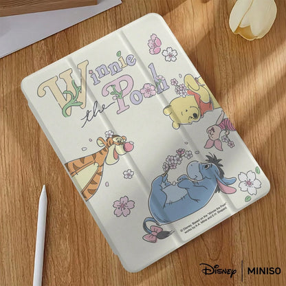 Miniso Disney Winnie The Pooh Cherry Blossom Tablet Case Shockproof Stand Cover Printed Protective Case Designed Suitable For IPad 7.9/8.3/9.7/10.2/10.5/10.9/11/12.9/13 Inch,Suitable For IPad Device P