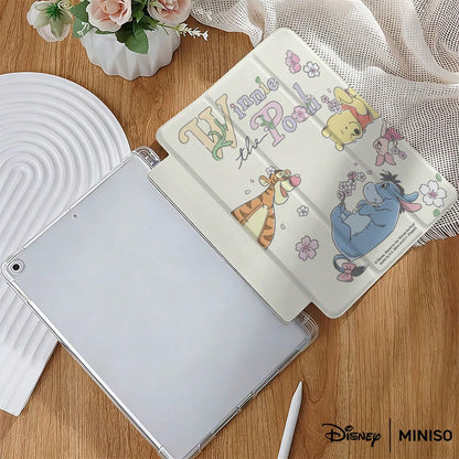 Miniso Disney Winnie The Pooh Cherry Blossom Tablet Case Shockproof Stand Cover Printed Protective Case Designed Suitable For IPad 7.9/8.3/9.7/10.2/10.5/10.9/11/12.9/13 Inch,Suitable For IPad Device P