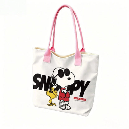 Miniso Peanuts Snoopy & Woodstock EST. 1950 Canvas Tote Bag, White Shoulder Bag For Daily Use