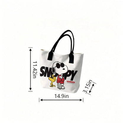Miniso Peanuts Snoopy & Woodstock EST. 1950 Canvas Tote Bag, White Shoulder Bag For Daily Use